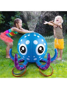 Inflatable Octopus Water Sprinkler Toy with 6 Rings - Fun Summer Outdoor Play